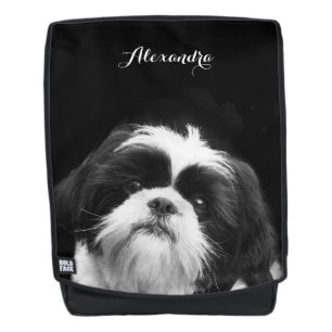 sac à dos noir de caractères gras de chien de Sh