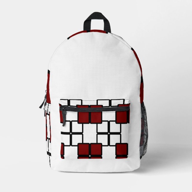 Sac à dos noir moderne avec Carré blanc et rouge p (Recto)
