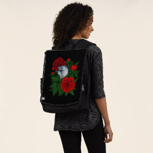 Sac À Dos Oiseau sur un bouquet de pivoine rouge