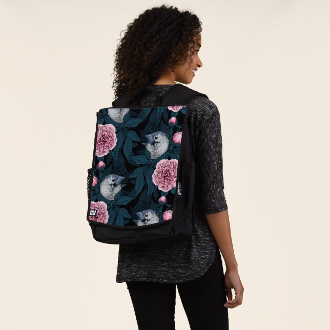 Sac À Dos Oiseaux et fleurs de pivoines roses avec feuille (Porté)