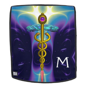 Sac À Dos OR CADUCUS SYMBOLE MÉDICALE MONOGRAMME, Bleu viole