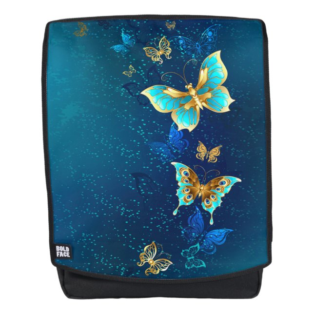 Sac À Dos Papillons d'or sur un Arrière - plan bleu (Devant)