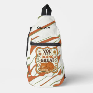 Sac à dos personnalisé chat orange rayé rétro