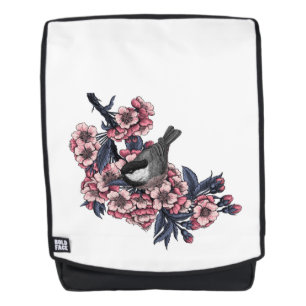 Sac À Dos Poulet sur une branche de cerise en fleurs