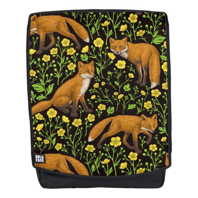 Sac À Dos Renards et papillons sur le noir (Devant)