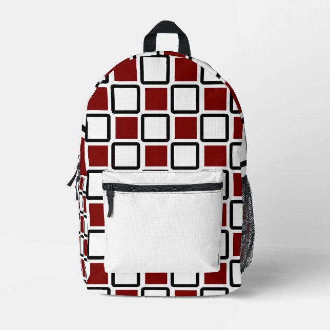 Sac à dos rouge et blanc profond - Carrés géométri (Recto)