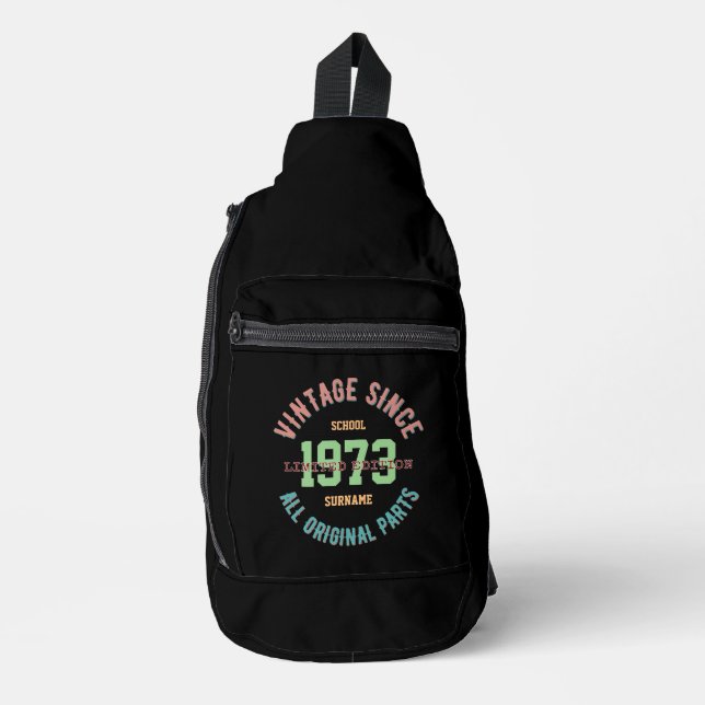 Sac à dos scolaire personnalisé Nom Année Vintage  (Recto)