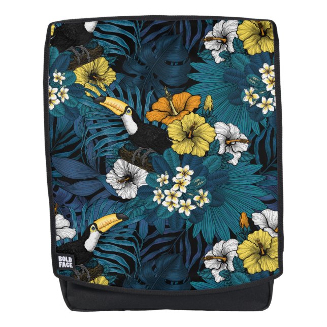 Sac À Dos Toucans et flore tropicale, bleu, jaune, orange (Devant)
