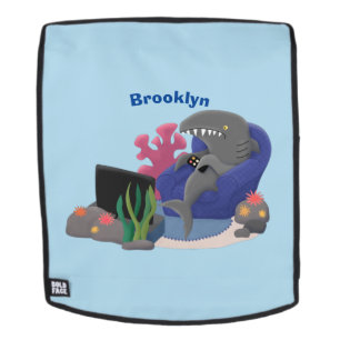 Sac À Dos Un requin drôle en regardant la bande dessinée de 