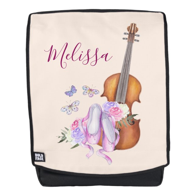 Sac À Dos Violon, Chaussures de Ballet, Fleurs et Papillons (Devant)