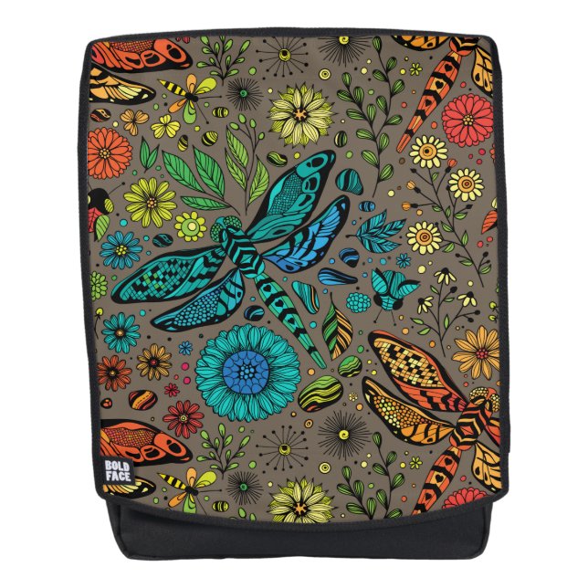 Sac À Dos Voler, libellule de mouche sur brun (Devant)