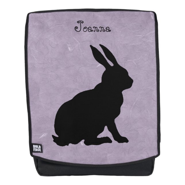 Sac À Dos Vue latérale Assis Noir Silhouette Lapin Violet (Devant)
