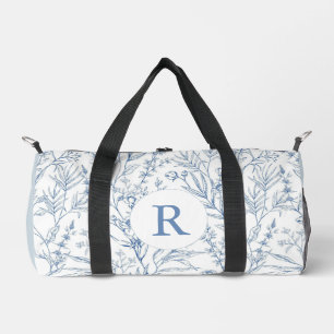 Sac à duffel bleu et blanc pour monogramme floral
