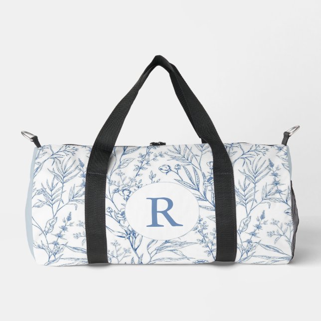 Sac à duffel bleu et blanc pour monogramme floral (Recto)