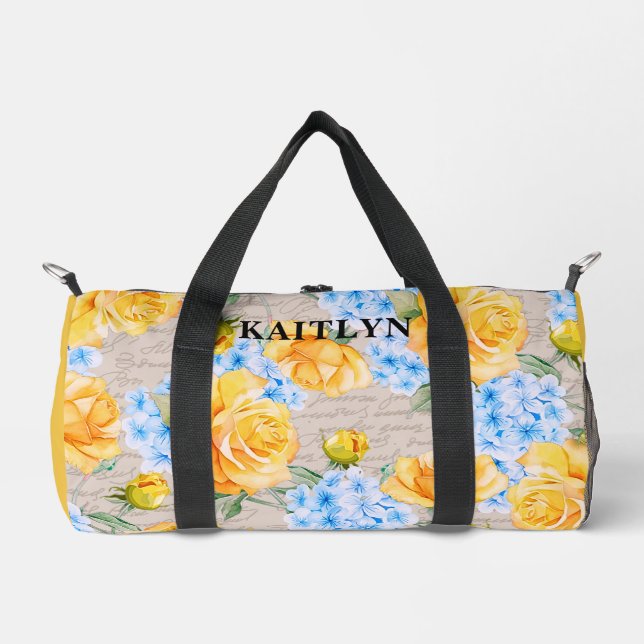 Sac à duffel floral Rose jaune et Hydrangée bleue (Recto)