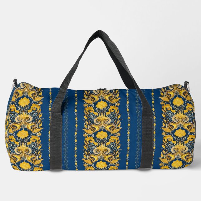 Sac à duffet personnalisé chic bleu et jaune (Recto)