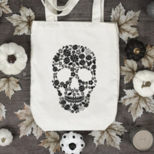 Sac à main à fleurs noir avec crâne