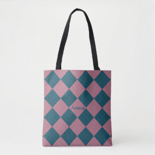Sac à main argyle motif bleu océan rose