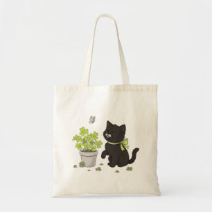 Sac à main avec un adorable chaton noir et un trèf