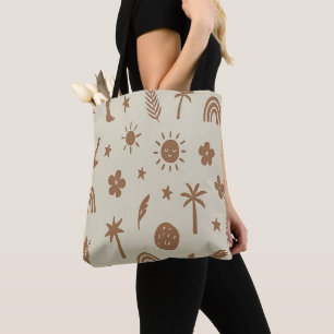 Sac à main bohème beige palmier et lune