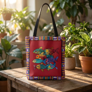 Sac à main coloré avec poissons et art tribal vibr