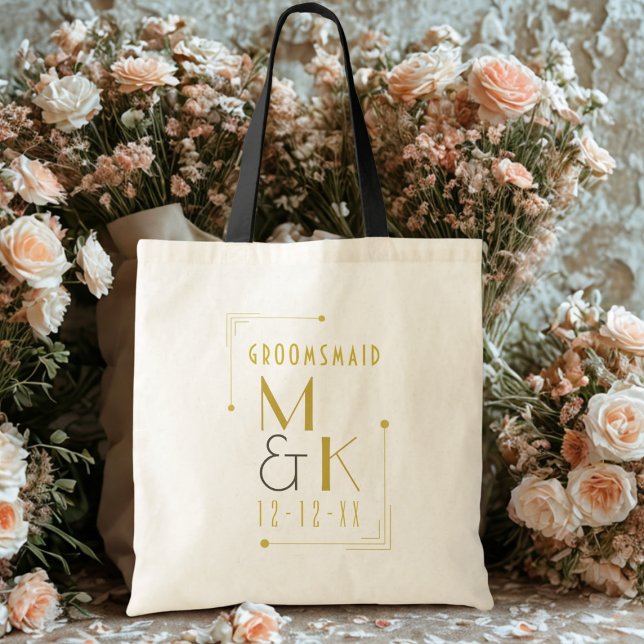 Sac à main de mariage Art déco Gatsby des années 1 (Art Deco 1920s Gatsby Wedding Tote Bag with space for your name and wedding date)