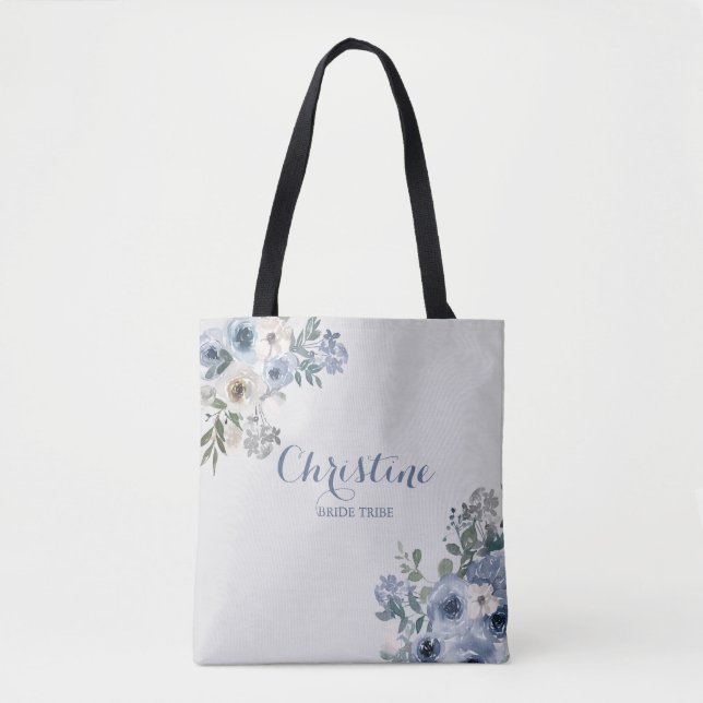 Sac à main de mariée fleuri bleu poussiéreux blanc (Devant)
