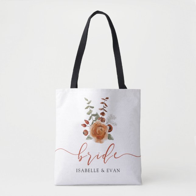 Sac à main de mariée floral aquarelle d'automne (Devant)