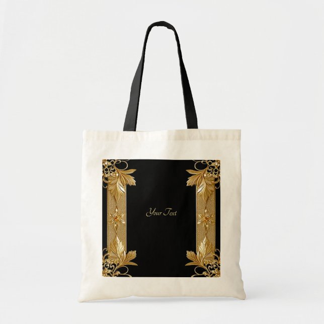 Sac à main doré noir orné de fleurs (Devant)