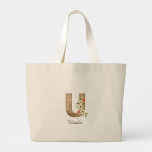 Sac à main en bois avec lettre U et monogramme flo