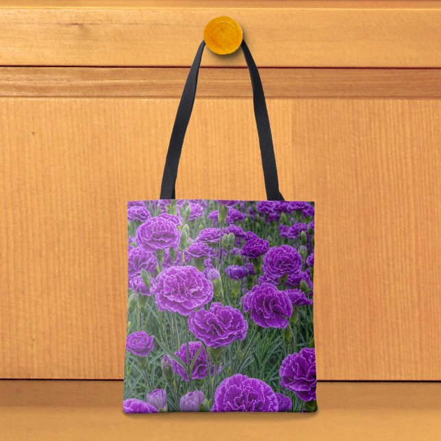 Sac à main Fleurs d'œillets violets (Tote bag with purple carnations)