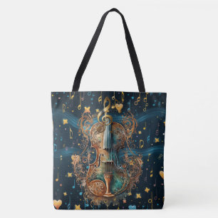 Sac à main large rococo violon bleu et or cosmique