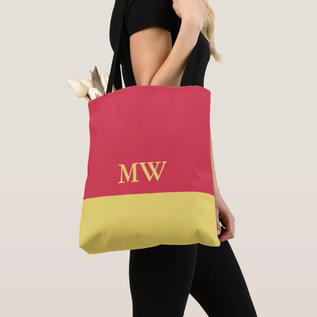 Sac à main monogramme bloc de couleur rose foncé e (De près)