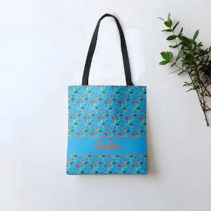 Sac à main motif fleurs sauvages coquelicot turquo
