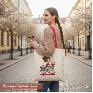 Sac à main personnalisé aquarelle fille bicyclette