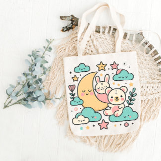 Sac à main rêveur lapin et ours sous la lune