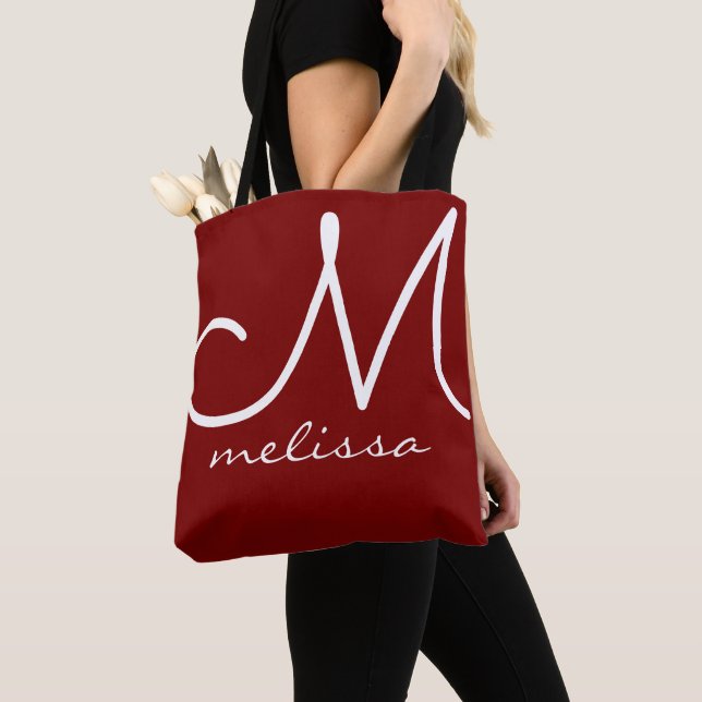 Sac à main rouge grande avec nom et initiale (De près)