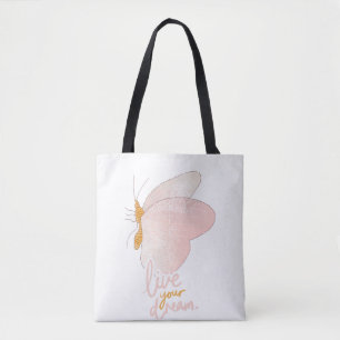 Sac à main typographique papillon rose "Vivez votr