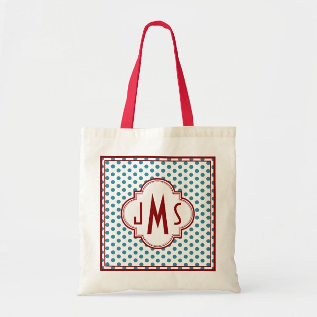 Sac à monogramme rouge et aqua Polka Dot (Devant)