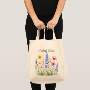 Sac à provisions de style aquarelle à fleurs sauva