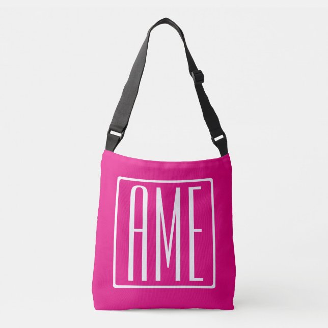 Sac Ajustable 3 Initiales Monogramme | Blanc sur rose chaud (Devant)
