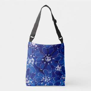 Sac Ajustable Abstrait Floral Art Motif Bleu Fleurs blanches