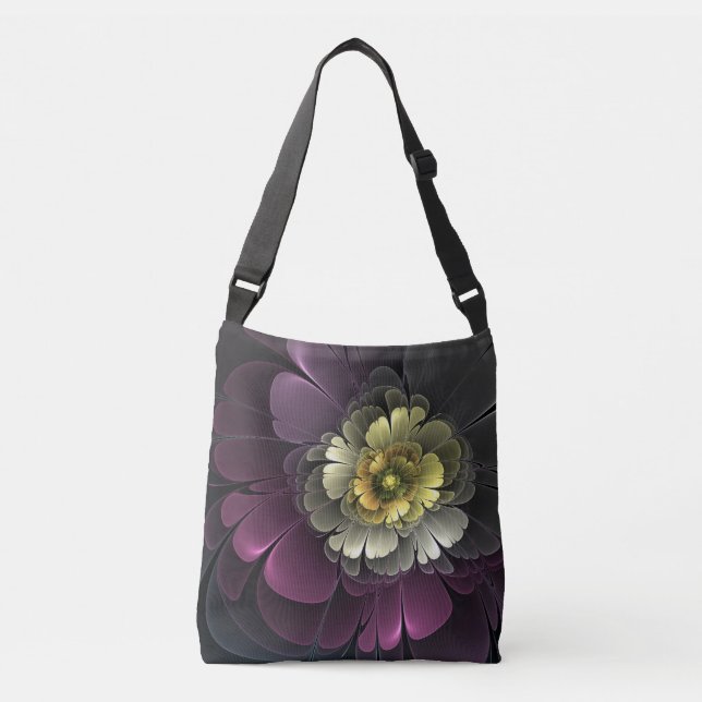 Sac Ajustable Abstrait Purpur moderne Khaki Gris Fleur fractale  (Devant)
