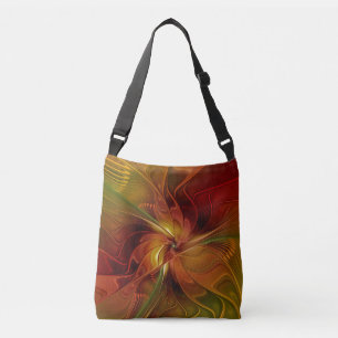 Sac Ajustable Abstrait Rouge Orange Brown Vert Fractal Art Flowe