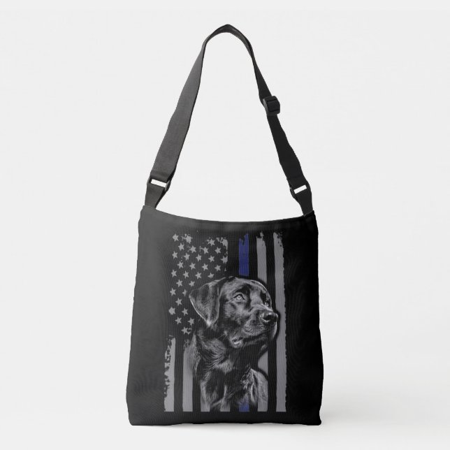 Sac Ajustable Amoureux des chiens | Black Labrador American Flag (Devant)