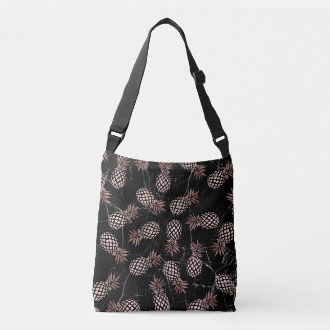 Sac Ajustable ananas rose d'or de marbre noir moderne élégant (Devant)