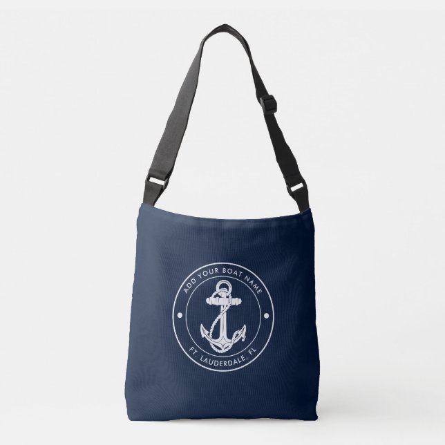 Sac Ajustable Ancre nautique Nom du bateau bleu marine Personnal (Devant)
