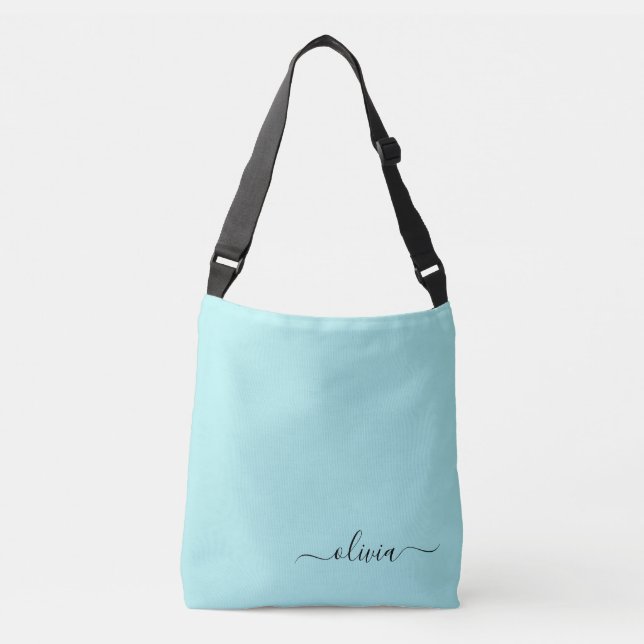 Sac Ajustable Aqua Blue Turquoise Girl Script Monogramme Nom Mod (Devant)