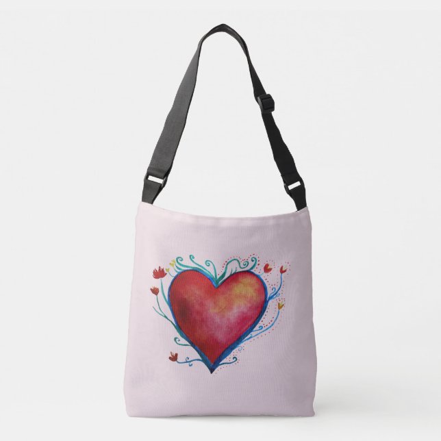 Sac Ajustable Aquarelle de coeur, Love Cross Body Bag (Devant)