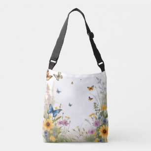 Sac Ajustable Aquarelle Fleur sauvage Gris Et Papillons,